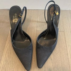 Gucci semi- pointed sling back pumps